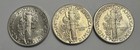 1941-d 1942-d  1944-d Mercury Dime Lot  3  10c90  Silver Km 140