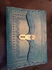 New Vintage Handmade Tooled Leather Journal Diary Notebook Teal W Lock   Key 7x5