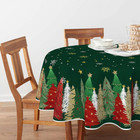 Christmas Tablecloth 70  70 Inch Round  Christmas Trees Green Washable Table Cove
