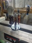 Badger Hair Shaving Brush   Razor Set W  Stand  Brown red gold Acrylic