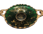 Antique Bohemian Emerald Green Glass Bowl Gold Gilt Floral Handles 13  Wide