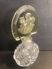 Art Deco Crystal Perfume Bottle yellow Glass angel lyre czechoslovakia C 1940