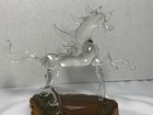 Hand Blown Glass Pegasus Mounted On An Geode Agate Base  Glass Horse Figurine