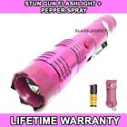 Metal Military Stun Gun Pink 260mv Rechargeable Led Flashlight W  Pepper Spray