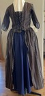 Med  Outlander  Colonial   Brown Stripe   Red  Blue Cotton Over Dress  Gown Nwot