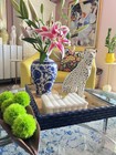 Blue   White Chinoiserie Vase Handpainted 10  H X 6  W Flower Container Classic