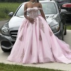 Pink Off-the-shoulder Sweetheart Ball Gown Tulle Lace Beaded Corset Back