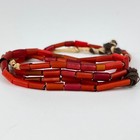 Venetian Red White Hearts Tubular Trade Beads