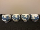 Vtg Japanese Porcelain Teapot Set Kyusu W 4 Floral Blue white Pink Accents