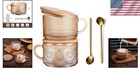 Vintage Amber Glass Coffee Mug Set Of 2 With Bamboo Lids And Spoons 14 Oz