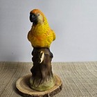 Vintage Parrot Figurine 5 5 8  Tall Tropical Bird Ceramic Yellow Green Decor