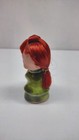 Vintage 50 s Girl Pixie Elf Figurine Green Ceramic W red Hair Mid-century Fairy