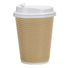 12 Oz Disposable Hot Paper Coffee Cups With Double Wall Ripple Lids Tan 30pcs