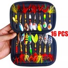 16pcs Lot Fishing Lures Bait Metal Crankbait Blade Spinner Bait Spoon Bag Kit Us