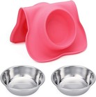 Pet Dog Bowls Set Of 2 Stainless Steel Non-slip Silicone Mat Food   Water Feeder