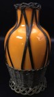 Antique Woven Wire   Orange Glass 5    Vase Germany 1900   s Art Deco Unique Rare