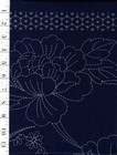 Sashiko Pre-printed Panel - Hm-53 - Peonies - Navy - Washout Stitching Lines