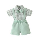 Baby Boy Clothes Newborn Infant Boy Outfits Checked Top Romper Overalls Set