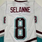Autographed signed Teemu Selanne Hof Anaheim White Retro Hockey Jersey Jsa Coa