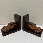 Set Of 2 Vintage Old Car Wood Bookends Two Tone