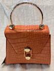 Badgley Mischka Orange Frame Bag Purse Gold Hardware Croc Vegan Leather Nwt