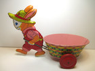 Vtg J  Chein Company Tin Litho Rabbit   Cart C1950 s Usa Pink Easter Basket