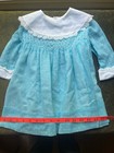 Vintage Handmade Smocked Blue Dress Lace Trim Long Sleeve 18-24m