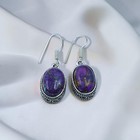 925 Sterling Silver Purple Turquoise Oval Dangle Hook Earrings Handmade