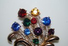 Vintage Extra Large Rhinestones Flower Bouquet On Gold Toned Metal Pin Or Brooch