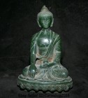 8  Old Natural Green Jade Carving Tibet Shakyamuni Amitabha Buddha Robe Statue