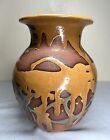 Large Bulbous Vintage  Pottery Vase Brown Gold Beige Drip Glazed 11    Boho