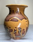 Large Bulbous Vintage Pottery Vase Brown Gold Beige Drip Glazed 11    Southwest