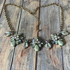 Antique Gold Mint Green Blue Rhinestone Statement Necklace 