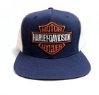 Harley Davidson Orange Embroidered Logo Snapback Hat Navy Blue Adjustable Cap