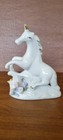 Vintage Unicorn Figurine White Porcelain With Gold   Floral Highlights
