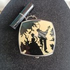 Vintage Art Deco Pierrot Lady Harlequin Silhouette Enamel Compact Lipstick