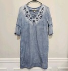 Vintage America Blues Denim Embrodered Floral Women Dress Size S