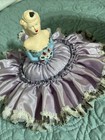 Vintage 1920s Chalk Wear Half Doll Pin Cushion  Boudoir Art  Purple Dress W  Box