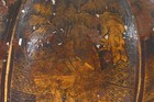 Chinese Export Lacquer Chinoiserie Pewter Pumpkin Tea Caddy  Wood Stand As Is