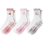  Pilates Socks Non Slip  3 Pairs Grip Women Crew 5 5-10 5 C01-red pink brown