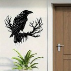 Helloyoung Gothic Iron Crow Wall Art Vintage Black Metal Bird Decor