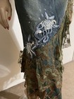 Blue Denim Cotton Bead Lace Ruffle Embroidery Boho Size L 8-10  Maxi Skirt 3135