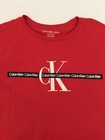 Boys Calvin Klein Red Short Sleeve Shirt Logo Large 14-16 100  Cotton New