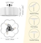 Light Semi Flush Mount Ceiling Light White Fabric Shade Lamp With 3 Led Blub