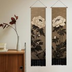 2 Pack Japanese Peony Vertical Tapestry With Tassels Elegant Flower Wall Hang   
