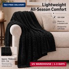 Himeet Black Throw Blanket For Couch  300gsm Ribbed Fleece  50 X 60 Inches