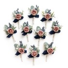Dusty Rose Navy Blue Boutonniere Set For Men - 10pcs Floral Accessories