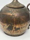 Vintage Indo Persian Tin Copper Teapot Floral And Geometrical Chisel Metal Work