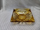 Vintage Mid Century Glass Amber Square Cigar Cigarette Ashtray Sunburst 6 5 