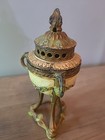 Antique Spelter Painted Metal Lidded Footed Urn Incense Burner -france           